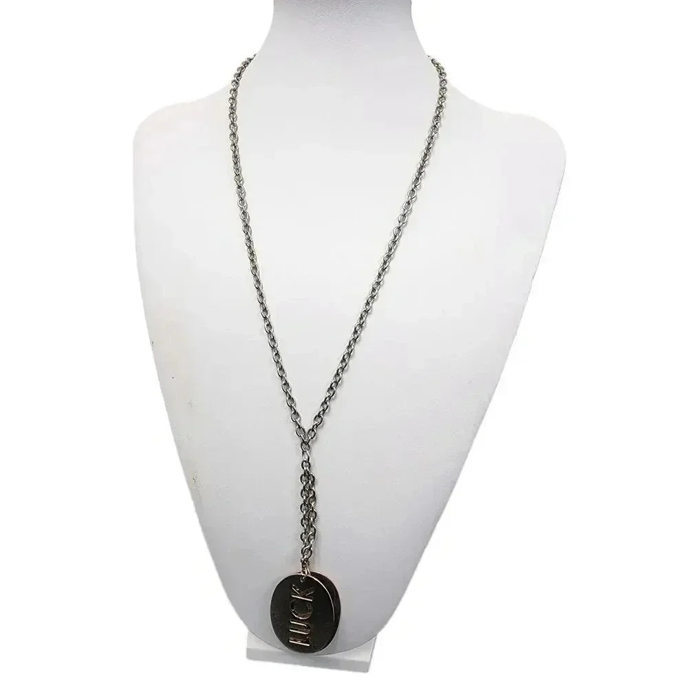 Vintage Love Luck Pendant Necklace (4 inch Dangling) and 22 inch Silver Chain